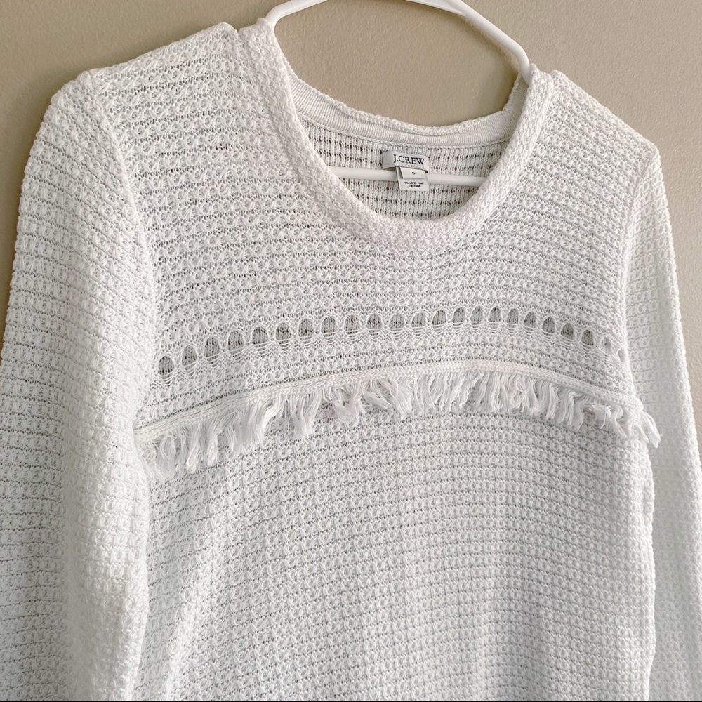 J Crew white cotton eyelet open knit sweater sz s - Picture 3 of 4
